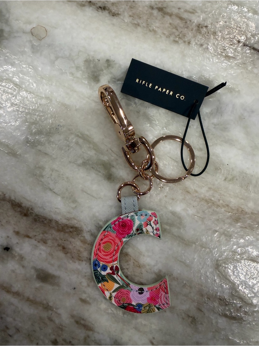 Rifle Paper Co Floral 'C' Initial Keychain Charm - Gold Hardware